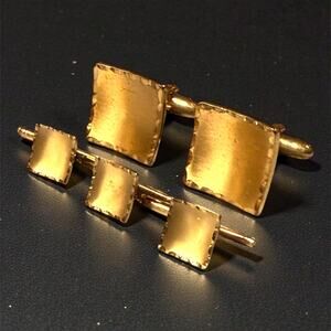 Vintage Speidel Cufflinks and Studs Set Mens Gold Tone MCM Square Fluted Edge